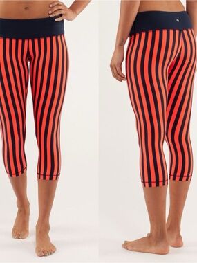 RARE Lululemon Wunder Under Crop Sz 4 In Sea Stripe Light Flare Inkwell / Inkwel